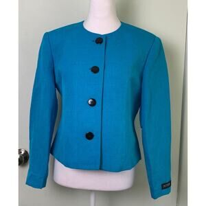 Alanni Petite Women's Blazer Blue Linen Blend Size 6P